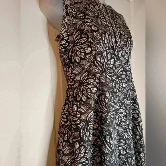 Adorne black white holiday party lace floral Whimsigoth Fairy Grunge Midi Dress - Picture 4 of 7